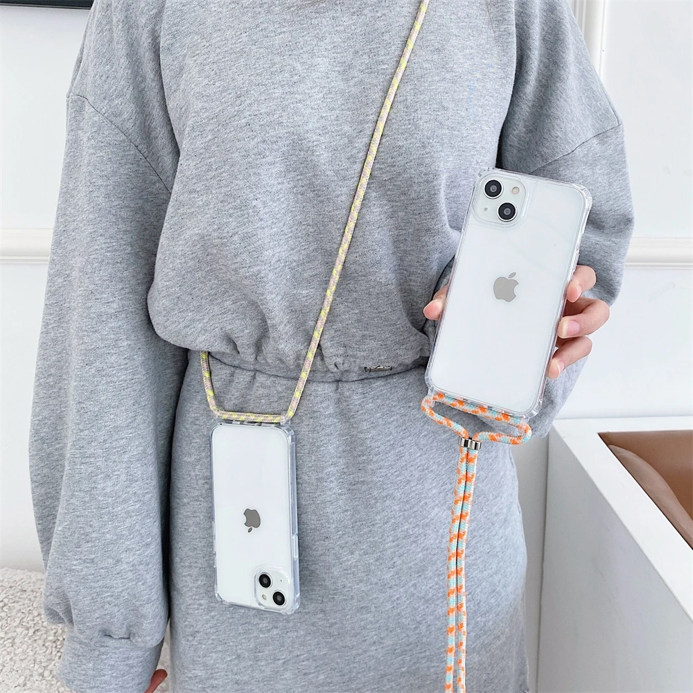Clear Phone Case with Lanyard Strap and Shockproof Acrylic Cover