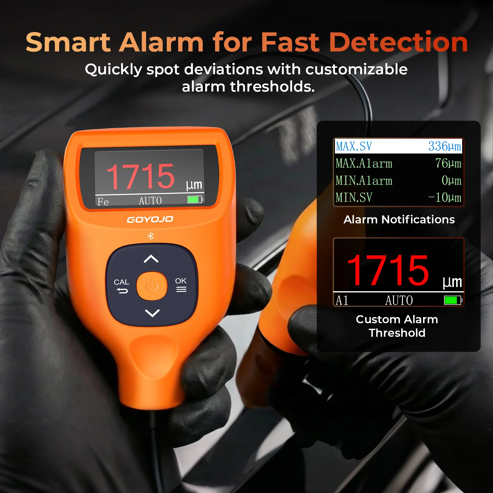 Digital Paint Thickness Gauge Built-in Bluetooth 0.0-9900μm Fe/Al/Zi Putty Car P