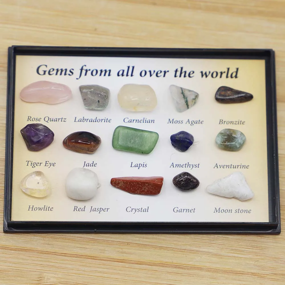

Quality Natural Stone Polished Boxeds Crystal Jade Semi Precious Specimen Popular Science Household Decoration Wholesale 15Pcs