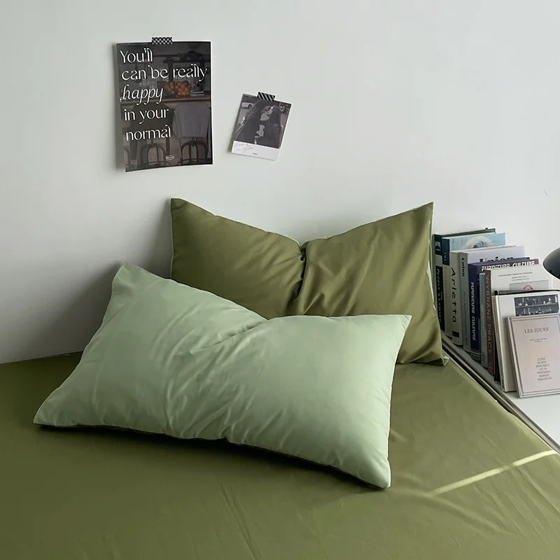 Solstice Home Textile King Twin Bedding Sets Kid Teen Bedlinen Solid Light Green Duvet Cover Bedroom Flat Bed Sheet Pillowcases 5