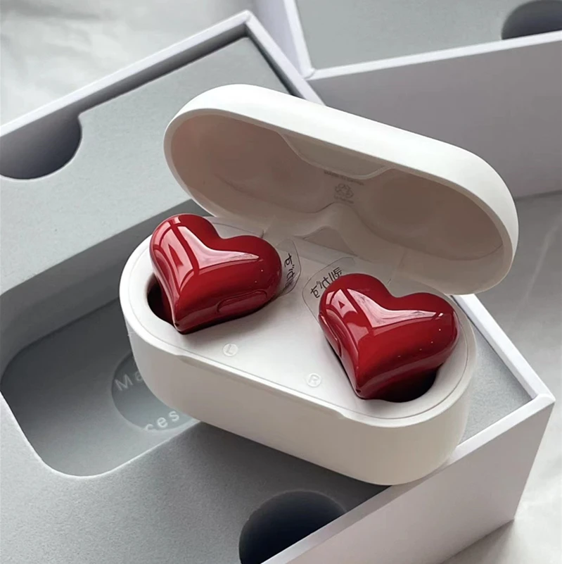 Japan Original Wireless Headphones Red Heart Shaped Earphones woman