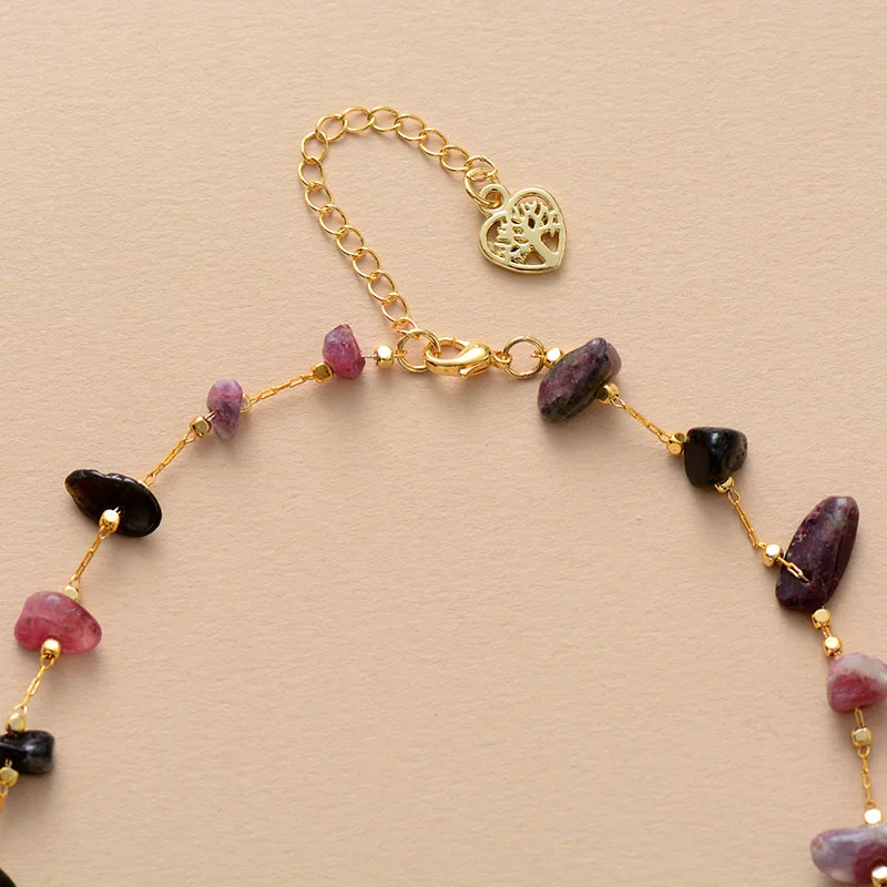 Women Necklace Luxe Simple Women Tourmaline Gold Plated Chain Lariat Chokers Necklace Designer Healing Crystal Beads Jewelry Femme Bijoux