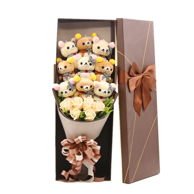 Cute Teddy Bear Stuffed Animal Plush Toy Lover Rilakkuma Bear Flower Bouquet Gift Box  Birthday Valentine's Day Christmas Gifts