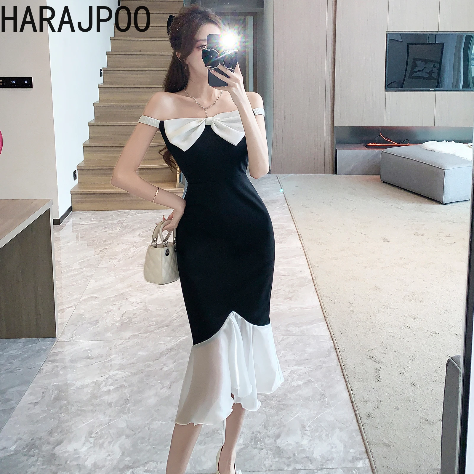 

Женское облегающее платье Harajpoo, контрастное вечернее платье средней длины с поясом в стиле Хепберн