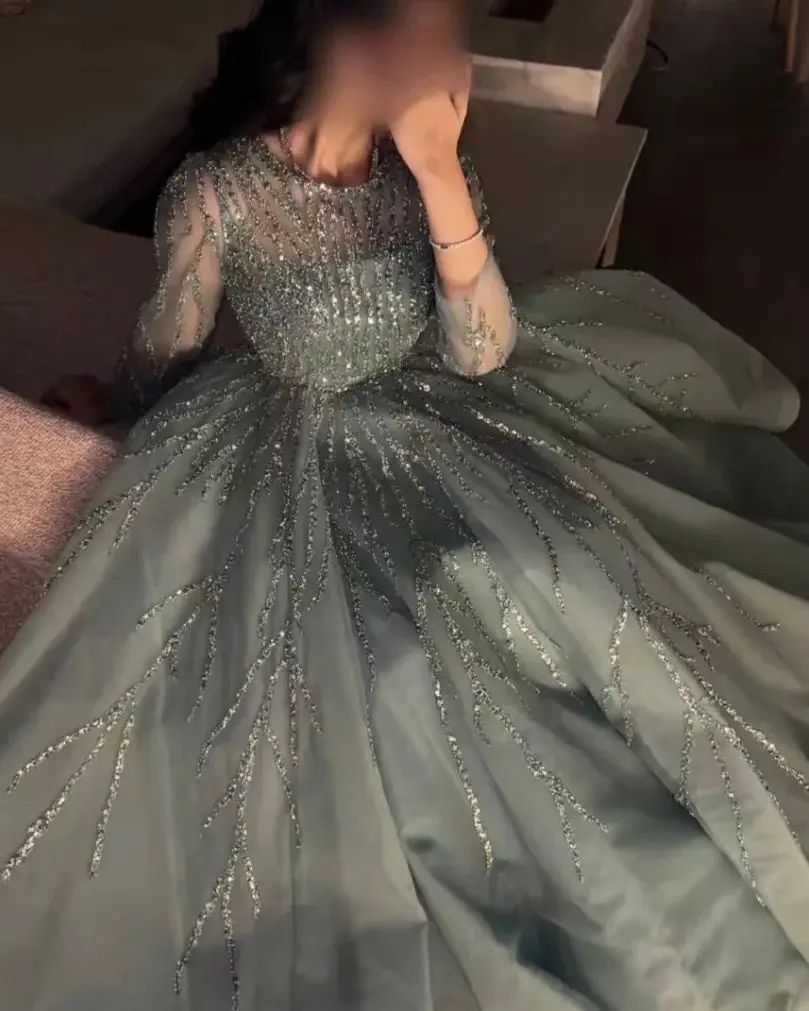 

Noble A-Line O Neckline Prom Dress Floor-Length With Long Sleeves Evening Summer Party Dress For Women2023