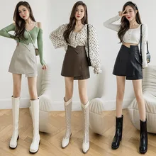

PU Leather Mini Skirt for Young Women 2022 Autumn and Winter New Asymmetrical High Waist Sexy Short Skirt Fashion SXHBSQ707