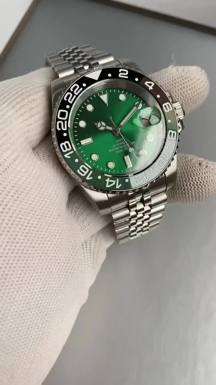 Tandorio GMT Classic Green Diver Men 40mm 200m Waterproof Sapphire