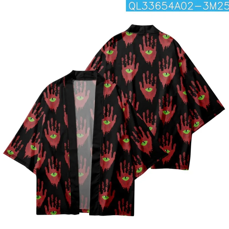 

Cartoon Hand Eye Printed Loose Japanese Kimono Beach Shorts Men Women Streetwear Yukata Shirt Haori Cardigan Cosplay