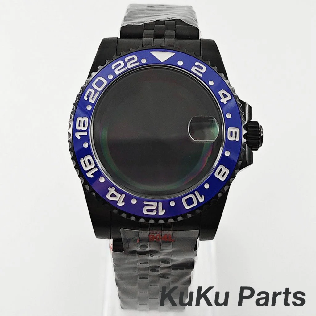 Black Purple GMT Bezel Watch Case with PVD Black Jubilee Bracelet and Sapphire Crystal