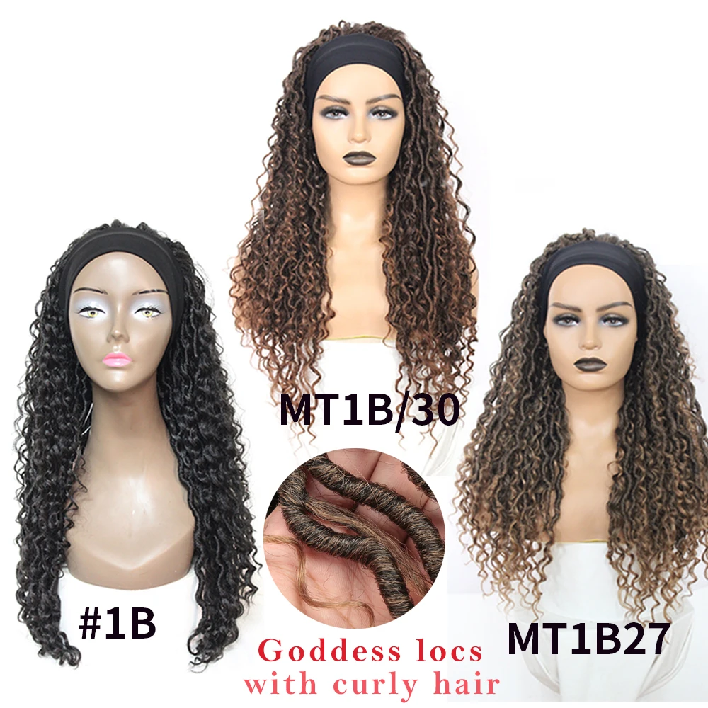 Curly Faux Locs Braid Wig With Headband 24 Inch Crochet Hair Dreadlocks Braided Wigs Soku Black Synthetic Headband Wig For Women synthetic hair wigs