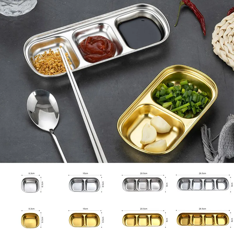 Description Picture 2 of item304 Stainless Steel Pepper Roast Meat Sauce Dishes Bowl Separate Sushi Vinegar Soy Plates Tableware Food Seasoning Tray
