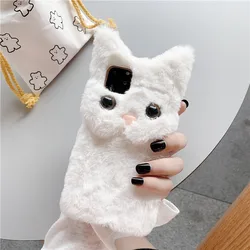 Cute 3D Cartoon Cat Furry Plush Shockproof Phone Case Cover - iPhone 6 s (White)