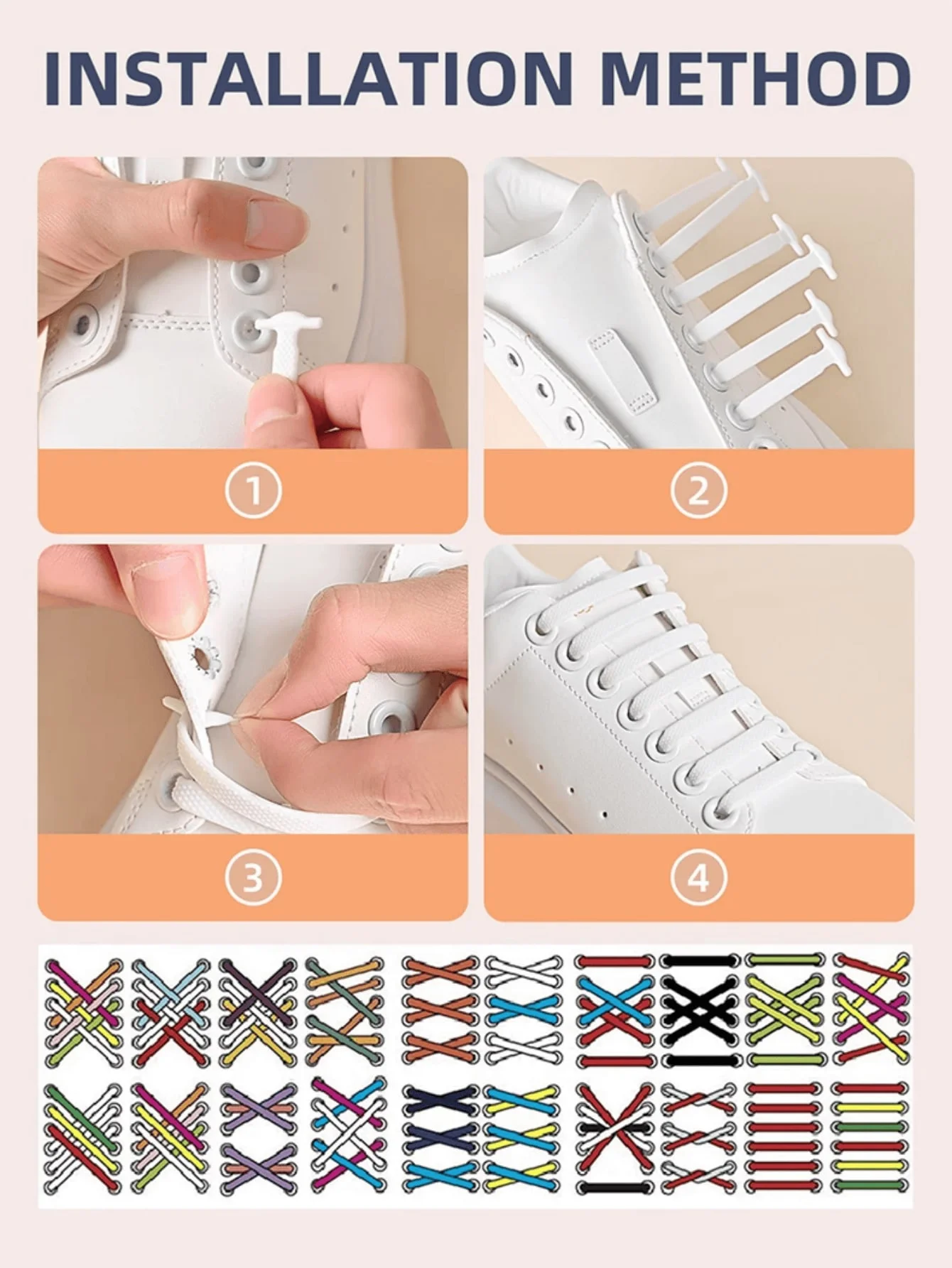 Shoelaces 16Pcs Elastic Silicone Stretch Unisex No Tie Rubber Band for Sneakers