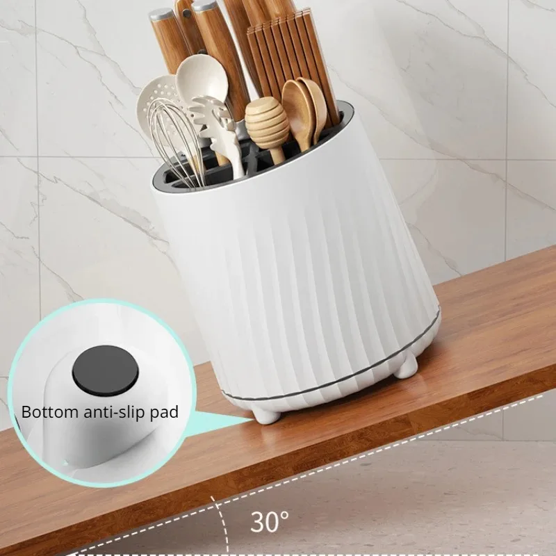 360° Rotatable Knife Holder, Multi-functional Kitchen Storage Rack Drain Basket, Simple Two-color Knife Storage Chopstick Barrel 6