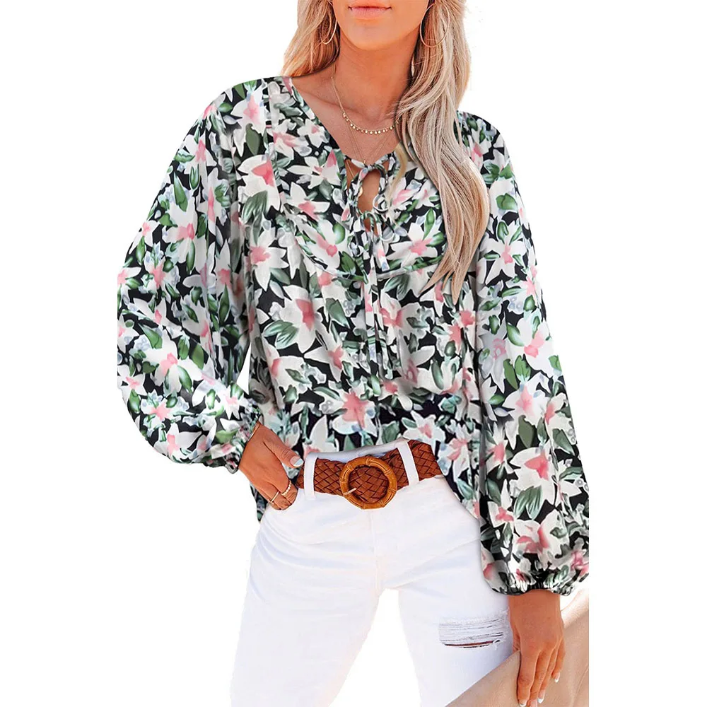 

Spring And Autumn New Long Sleeve Chiffon Shirt Women's Loose Pullover Fragmented Flower T-shirt 25114597