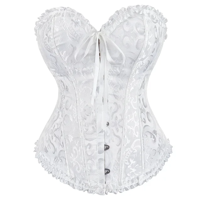 Corset victorien grande taille femmes Sexy surbuste Bustiers haut Vintage fleur imprimé Lingerie Corselet dentelle Korsett blanc noir bleu 1