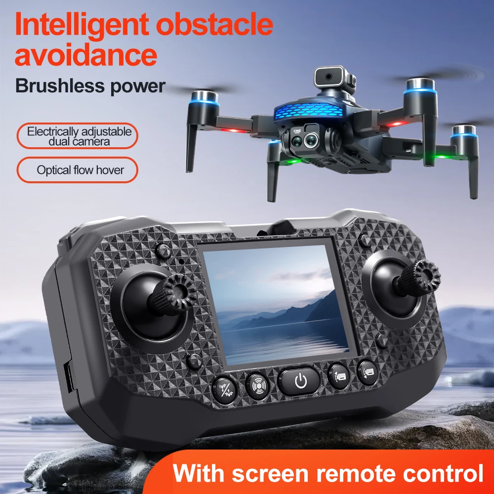 Vue rapprochée du drone de poche noir, capteurs d'évitement d'obstacles visibles sur les côtés.