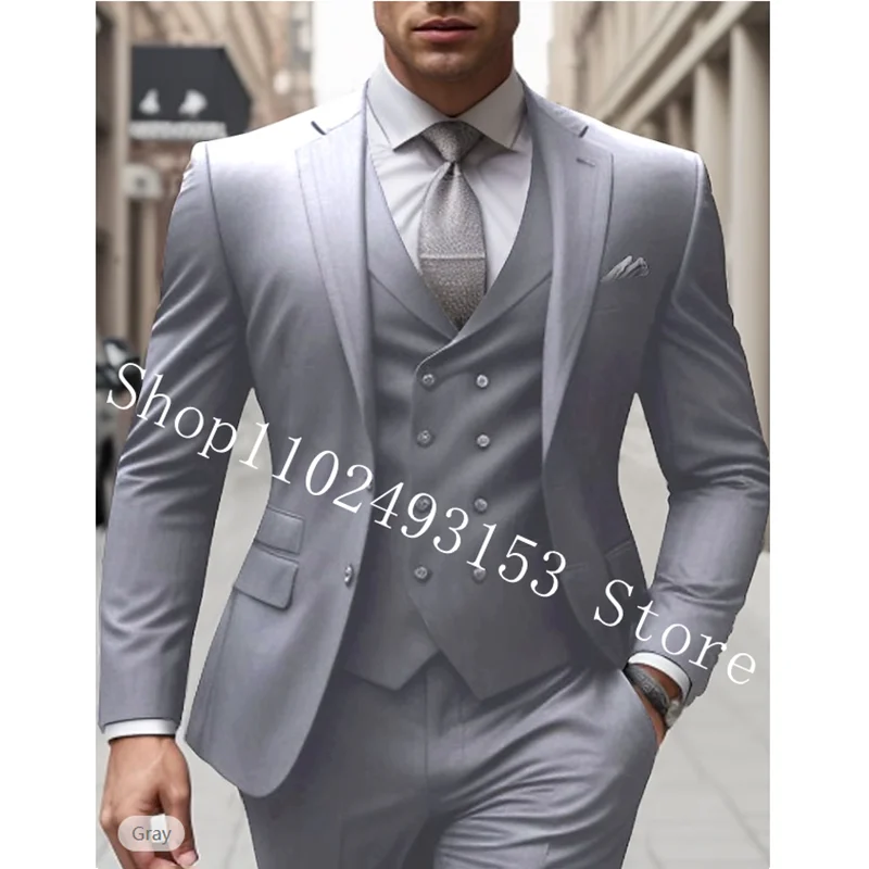 Black Slim Fit Suit Men Blazer Notched Lapel Formal 3 Pieces Suits Groom Wedding Party Tuxedo Jacket+Vest+Pants Trajes De Hombre