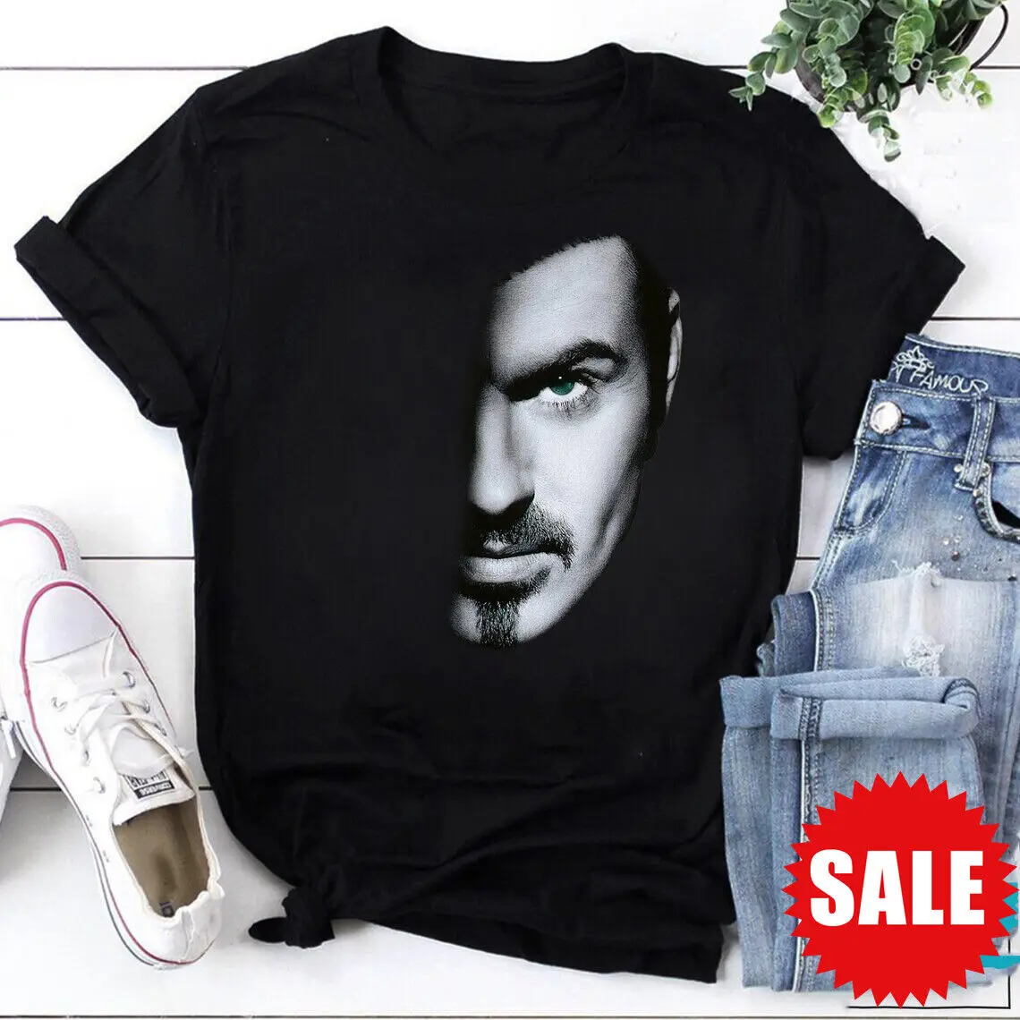 Maglietta Nera Vintage George Michael Darkness Face Hj58073 Maniche Lunghe O Corte