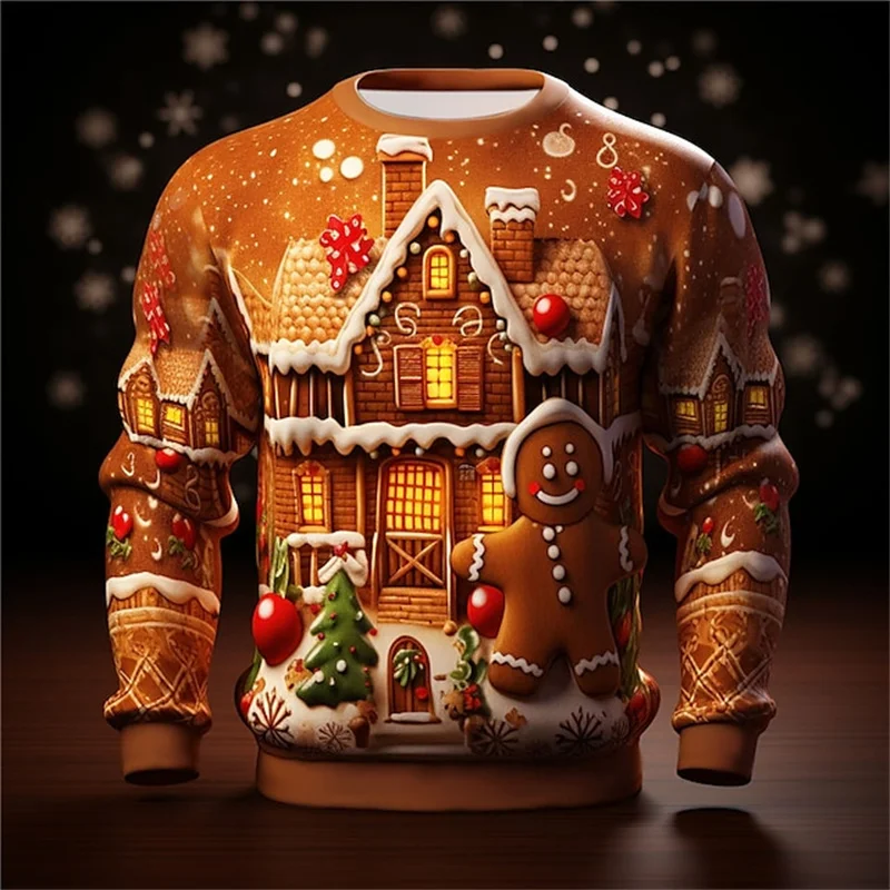 

New 3D Gingerbread Man Santa Claus Printed Sweatshirts Merry Christmas Snowman Grapohic Pullovers For Men Funny Harajuku Clothes