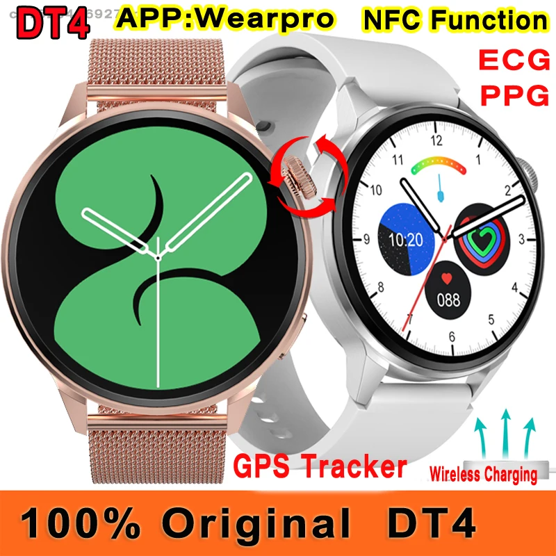 GPS 트래커 오리지널 DT4 + 스마트 워치 NFC 기능, 블루투스 통화, AI 음성 어시스턴트, 무선 비밀번호, ECG