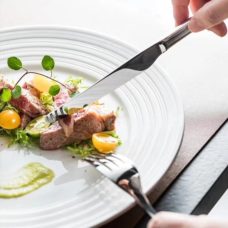 Set di posate da 4 pezzi, coltello, forchetta e cucchiaio in acciaio inossidabile 304 ispessito, posate da ristorante di lusso leggero. - immagine 6