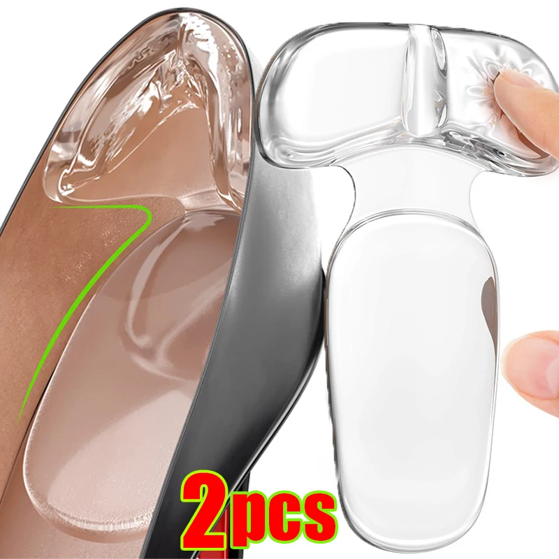 2PCS Silicone Gel Insoles Women Heel Spur Pain Relief Foot Cushion High Heels Half Insole Antiwear Protector Stickers Shoe Pads