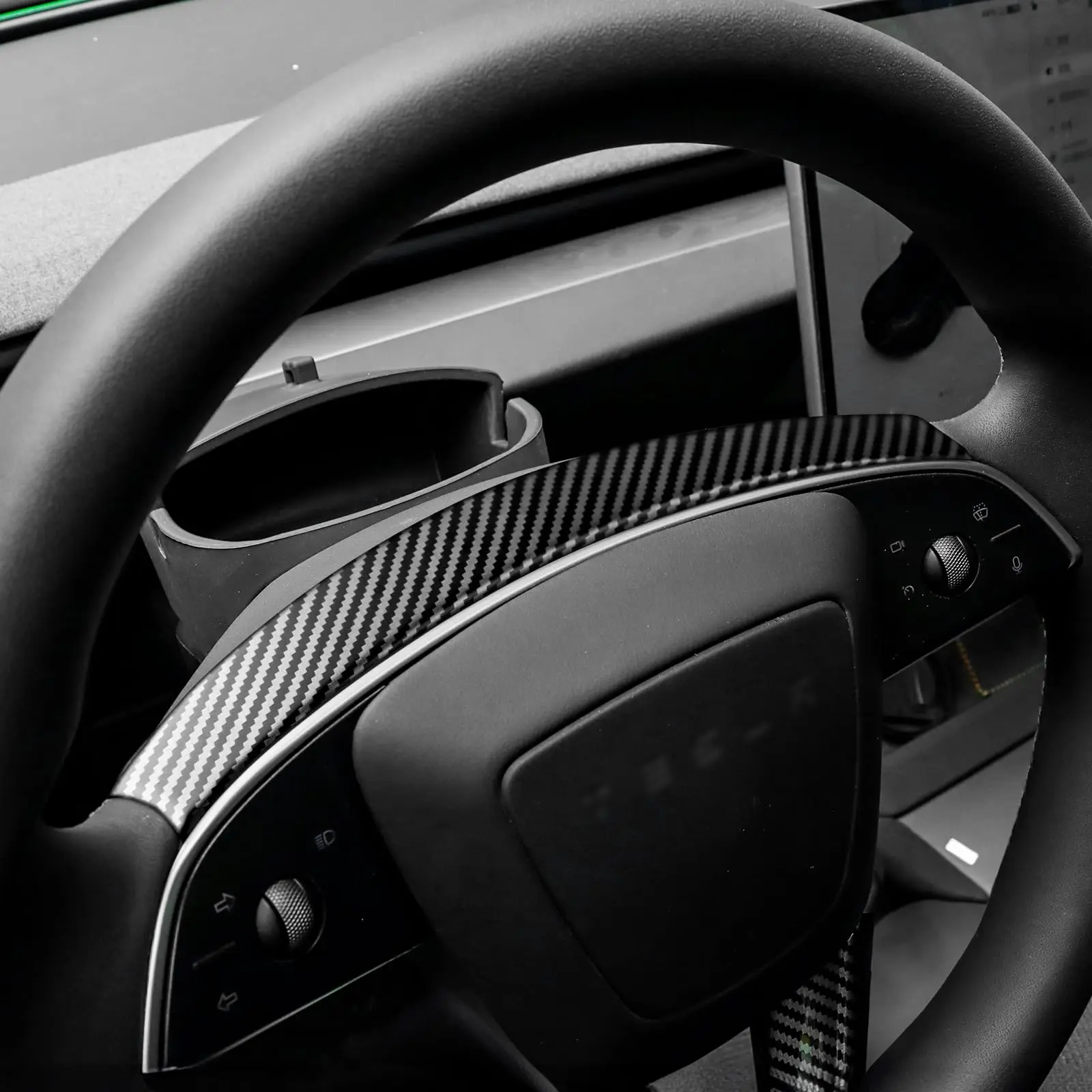 테슬라 모델 Y 주니퍼 2025 모델 3 하이랜드 2024 카본 파이버 자동차 스티어링 휠 커버 스티커 (스티어링 휠 위 장식)