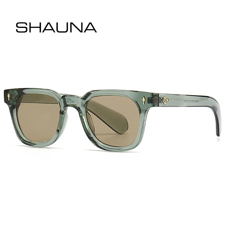 535648-ce438a.jpg SHAUNA Retro Square Men Rivets Sunglasses Shades UV400 Fashion Women Green Sun Glasses - Image 1