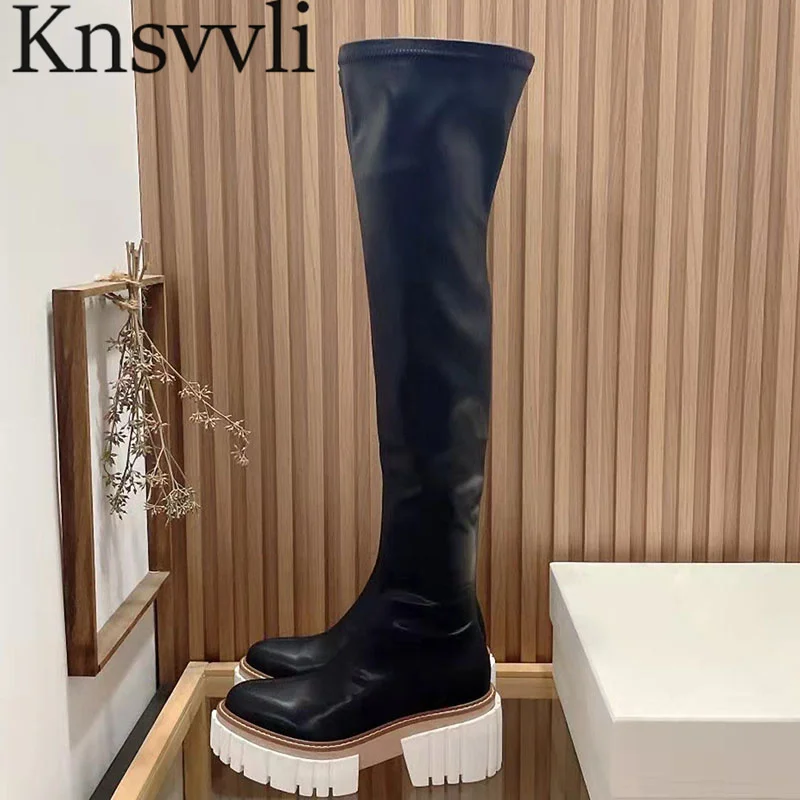 

Thick Sole Thigh High Boots Woman Kid Suede Zipper Long Boots Casual Platform Boots Female Runway Over The Knee Boots Women