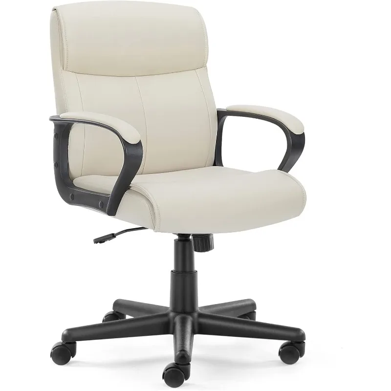 OLIXIS Executive Office Chair with Padded Armrests Adjustable Height, 360-Degree Swivel, Lumbar Support, PU Leather, White