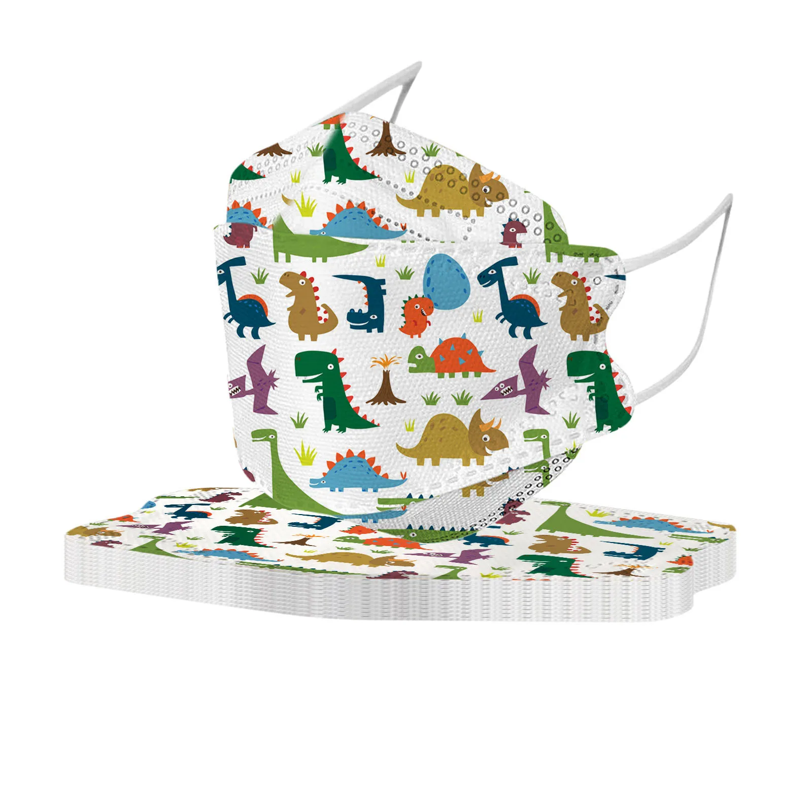 10Pcs Children's Fish-shaped Dinosaur Design Disposable Mask, Four-layer Ultra-filtering For Boys And Girls