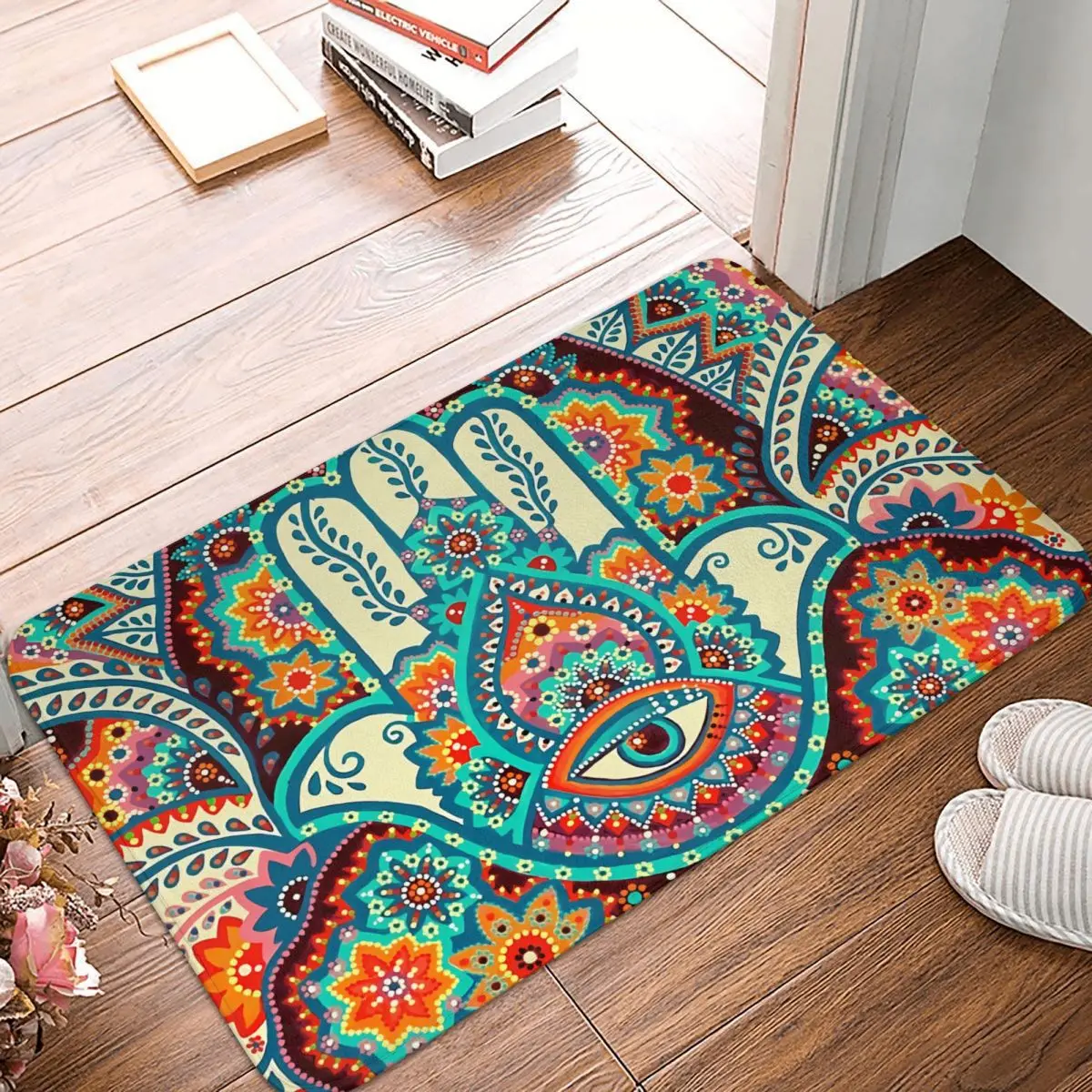 

Eyes In Hand Non-slip Doormat Bath Mat Hamsa Hand Floor Carpet Entrance Door Rug Home Decor