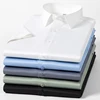 2023 Summer Short Sleeve High Density Silky Material Solid  Elastic Business Men Dress Shirts No Pocket Stretch Clothes 3