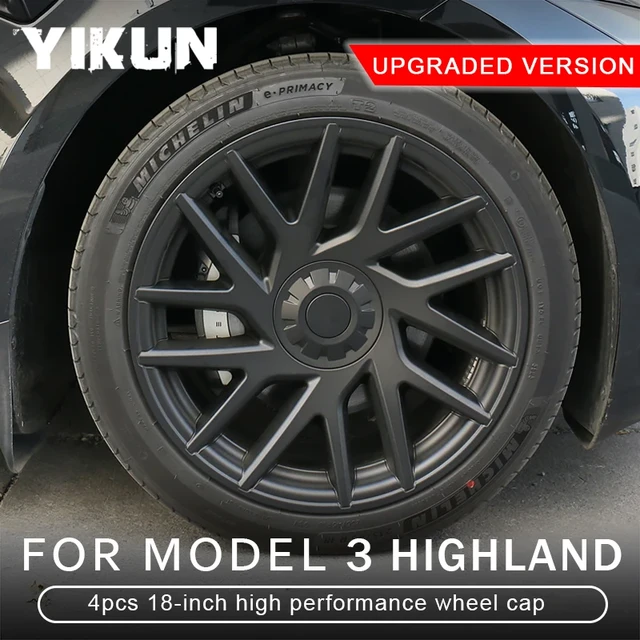 Enjoliveur de roue de style tourbillon pour Tesla 2024 Model Roues Phonton  3 Highland 18 ''(4PCS) - Noir brillant
