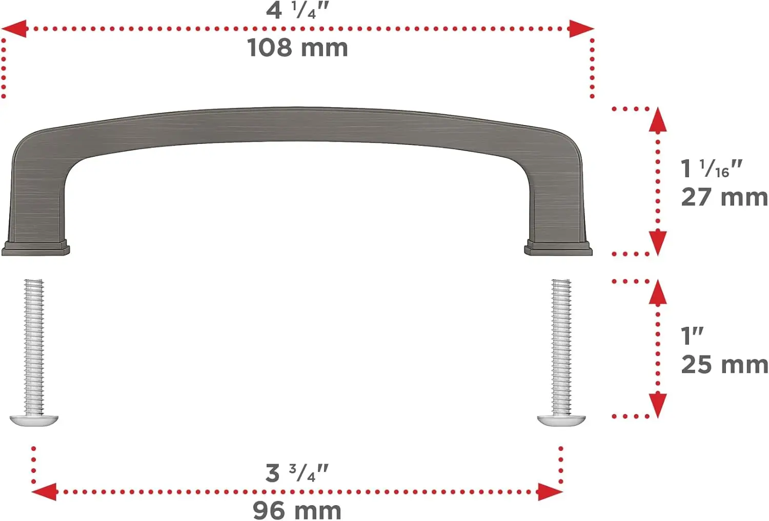 3/4-inch (96 mm) Center-to-Center Antique Nickel Transitional Cabinet and Drawer Pull Handle for Kitchen, Bathroom,and Furniture