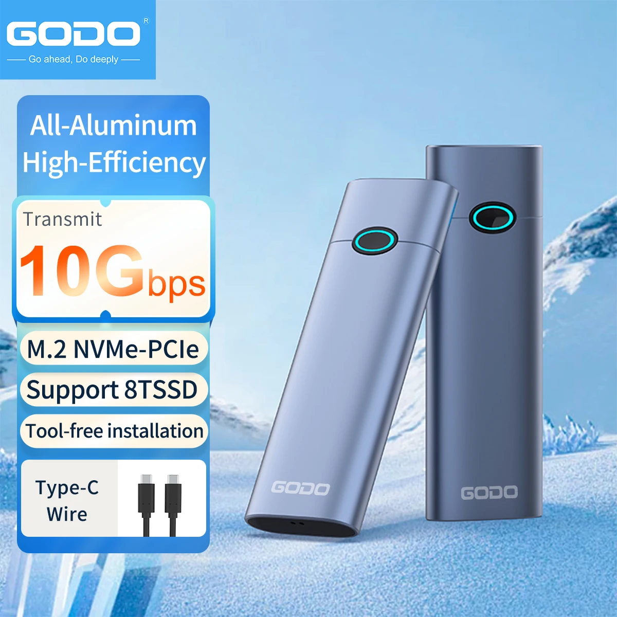 GODO M2 SSD 케이스 M.2 NVMe SSD 외장 어댑터 10Gbps USB 3.2 Gen2 USB C 외장형 케이스 M.2 NVME