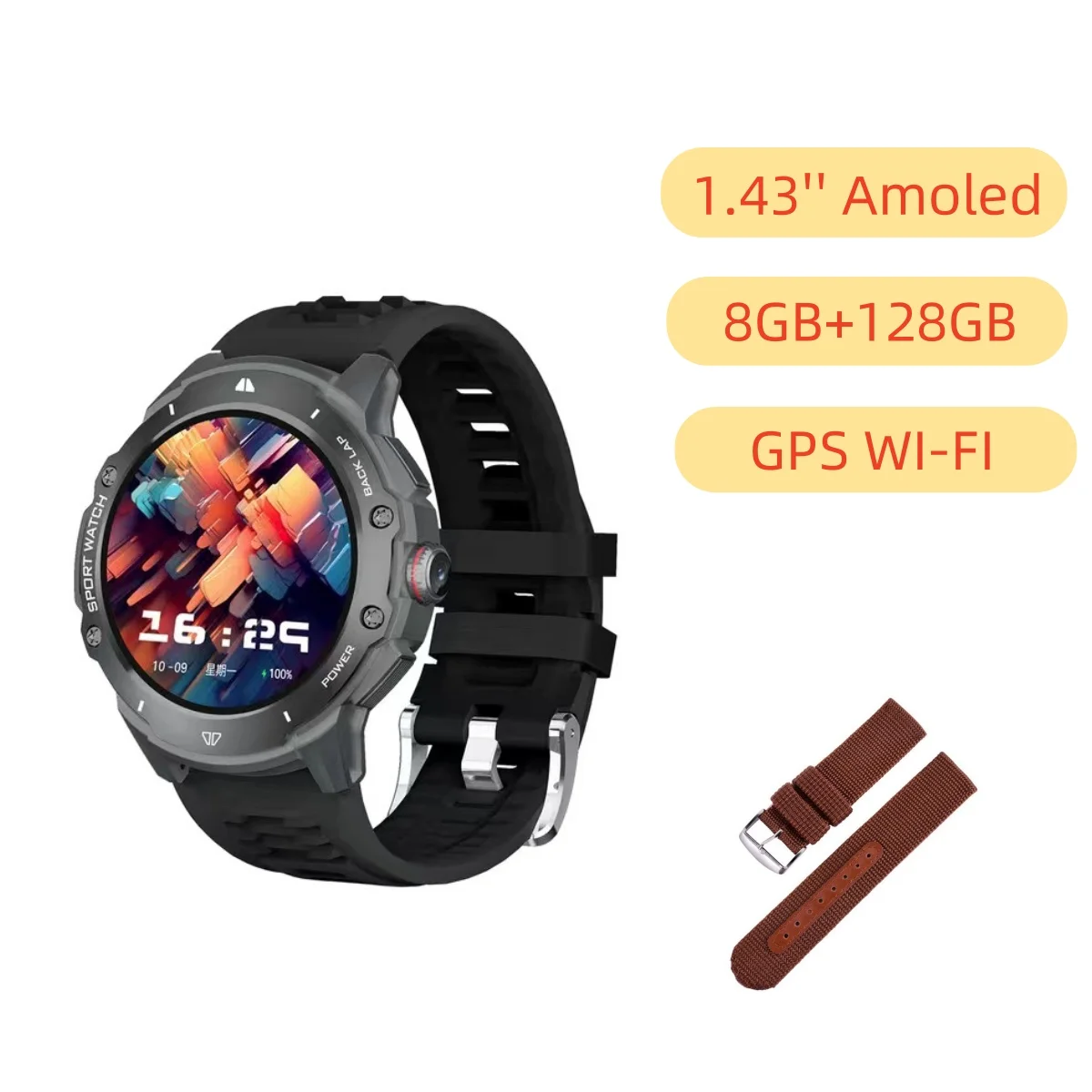 스마트 워치 AMOLED 스크린 카메라, 4G 네트워크 SIM 통화, 정밀 위치 심박수 모니터링, 안드로이드 스마트워치, 8GB + 128GB KB08