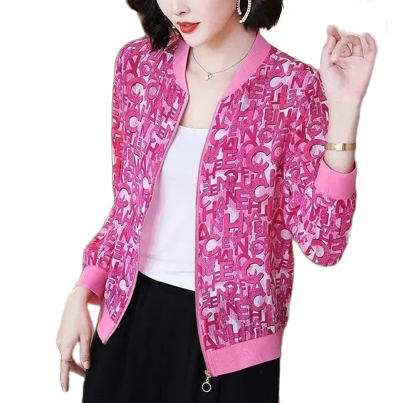 

Spring Summer New Women's Chiffon Coat Upscale Baseball Uniform Printing Loose Show Thin Jacket Sun Protection Clothing Ms Z430