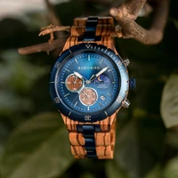 BOBO BIRD Men's Watches Wood & Stainless Steel Combined Wristwatch Chronograph Auto-Date Clock With Gift Box 1