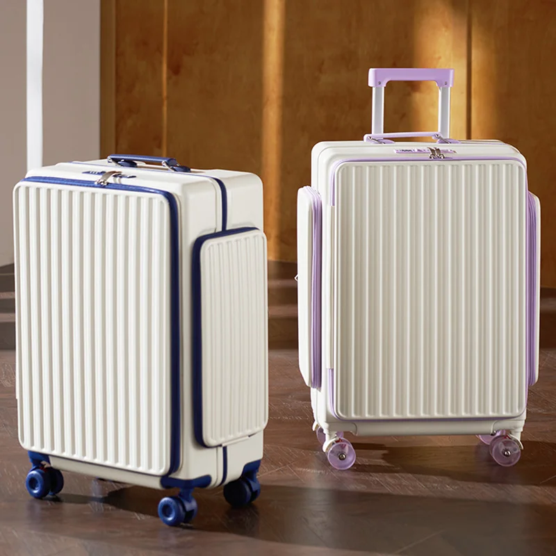 Expandable Large Travel Suitcase With Front Opening Trolley Case_voghion.com