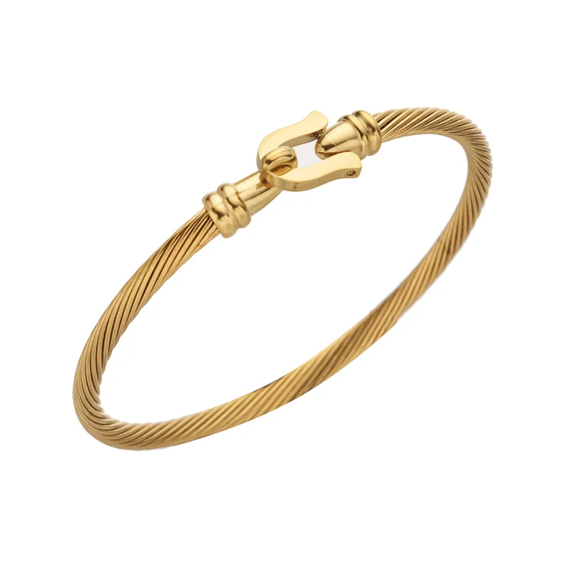 Bangle Bracelet Stainless Steel Bracelet Trendy Charm Cuff Tie Knot Bracelets U Bangles for Women Gold Color 316L Stainless Steel Wire Thin Simple Bangles Jewelry