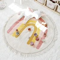 Cute Round Rug Bedroom Tassel Carpet Mat Bedside Kids Room Ddecoration Cartoon Floor Mats Home Soft Machine Washable Area Rugs 1