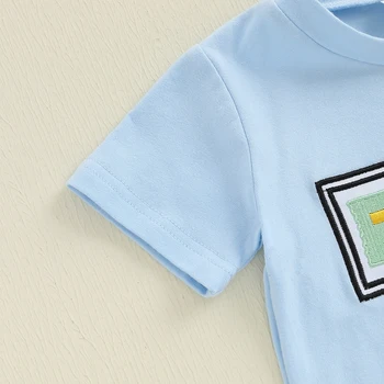 Boys Summer Outfit Set with Short Sleeve Embroidered Top and Plaid Shorts O Neck Toddler Boys Clothing Set for Summer 1