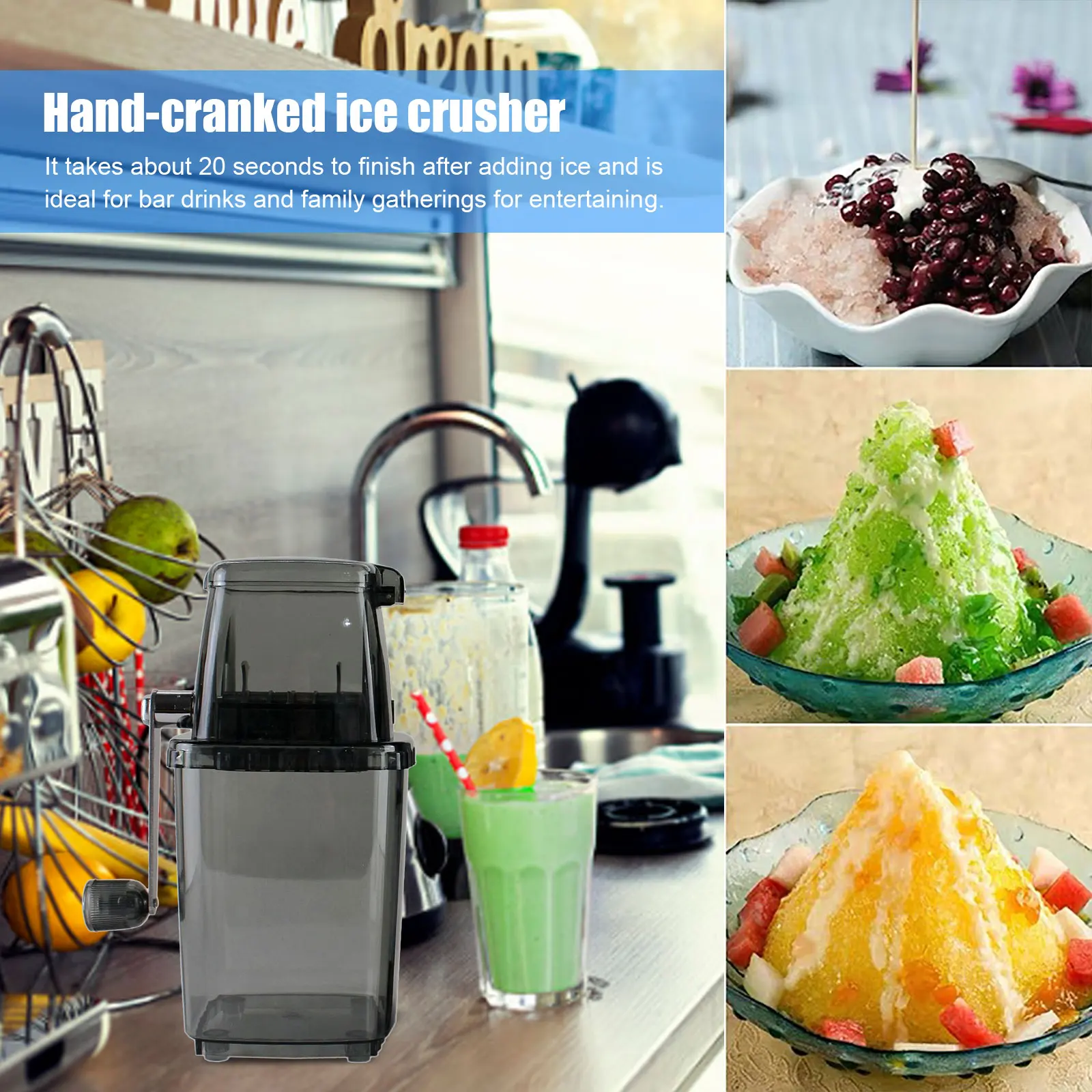 Ice Crusher with Handle,Home Easy Ice Shaver Crusher- Manual Ice Cube  Crusher for Smoothies, Drinks and Other Occasions