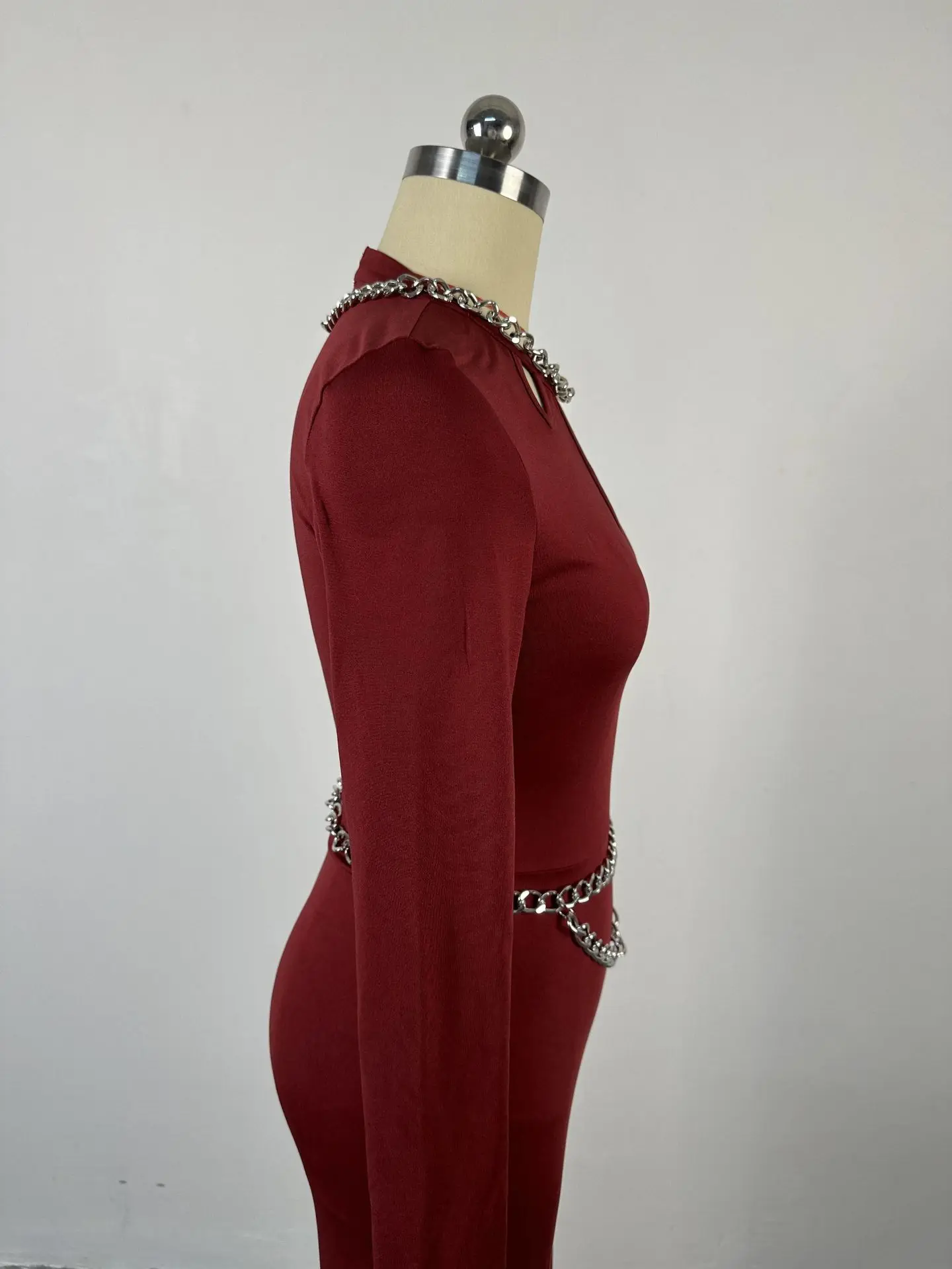 2024 spring new temperament hollow long sleeve slim high waist wide leg trousers jumpsuit
