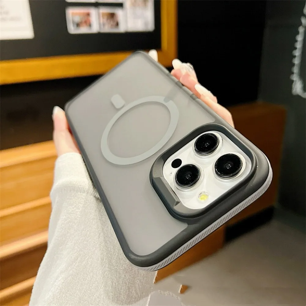 Magnetische, luxuriöse, matte, durchscheinende Rüstung, stoßfeste Hülle für iPhone 16, 15, 14, 13, 12, 11, Pro Max Plus, Magsafe Wireless Charge Cover – Detail 6