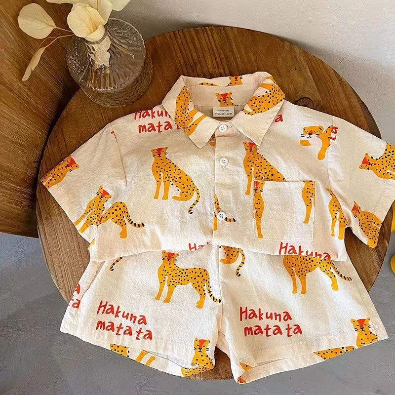 1-5 Years Old Children's Clothing Boys Cartoon Summer Short Sleeve Suit Girls Casual T-shirt Suit New