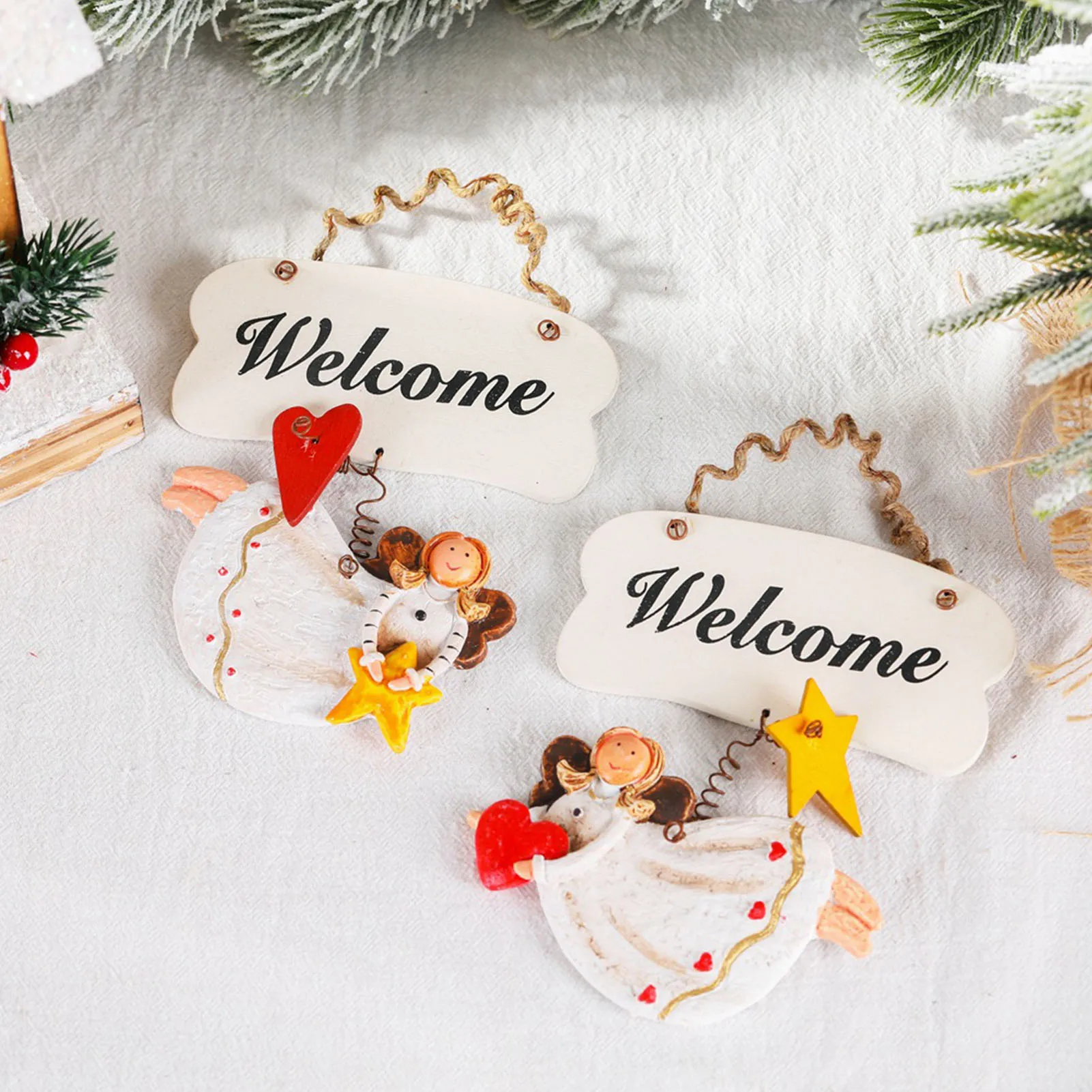 Resin Front Door Welcome Sign Board Ornaments Wall Decor Plaque Angel Star Heart Decoration Ornament For | Дом и сад