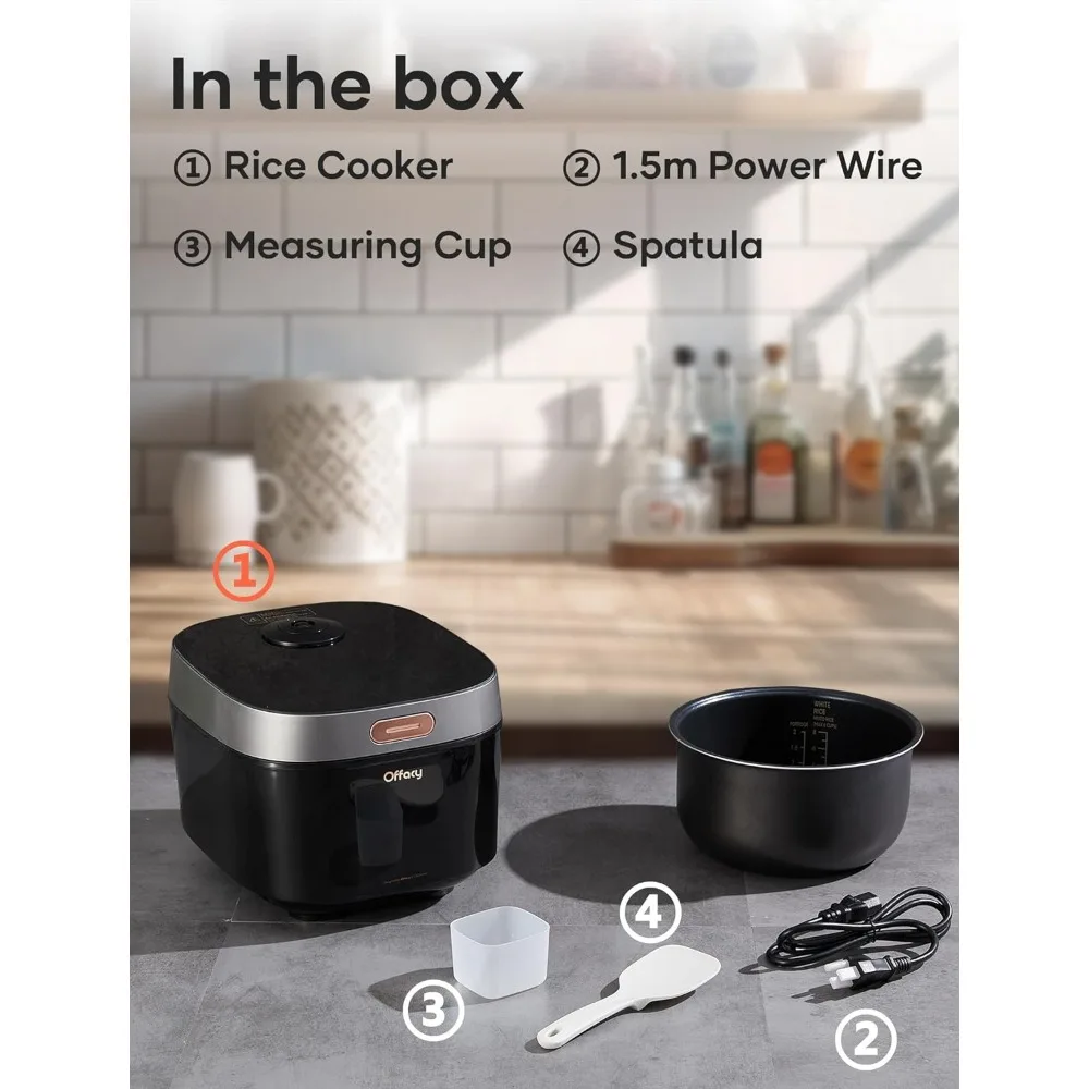 Rice Cooker Maker 8 Cup Uncooked 8 Preset Programs, Smart Fuzzy Logic, LED HD Display, Auto Keep Warm, Quick Cook, Black 5
